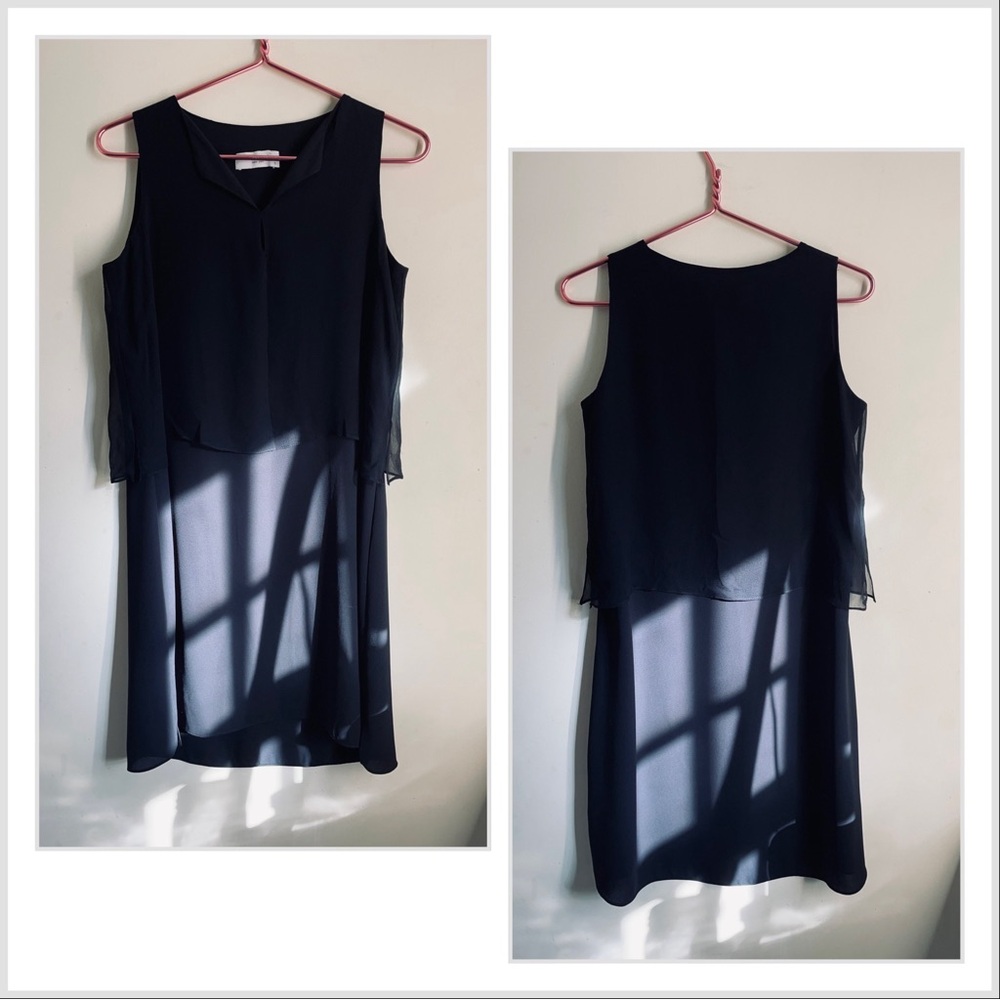 Lola & Sophie Silk Mixed Media Shift Dress Black size S